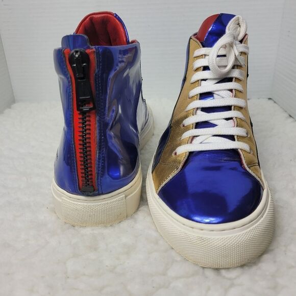 Anonyme Paris Men's Size 10 High Top Sneaker In Blue Gold & Red Patent Leather - Picture 6 of 10